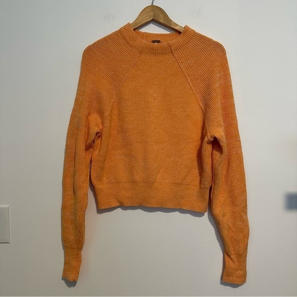 Free People Too Good Ribbed Trim knit Pullover Sweater in Orange Zest - Picture 2 of 11